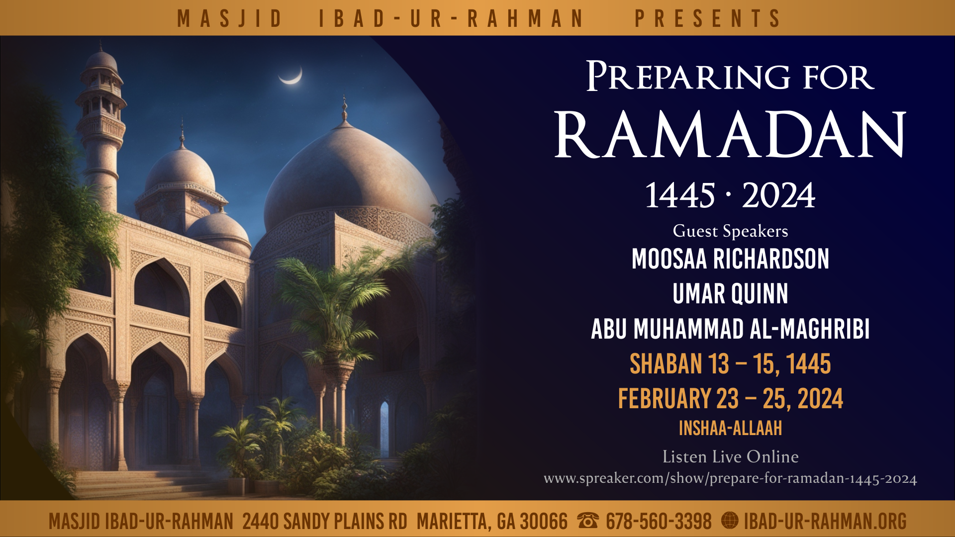 Seminar: Preparing for Ramadan 1445 / 2024 (February 23rd – 25th, 2024) – Masjid Ibad-ur-Rahman 